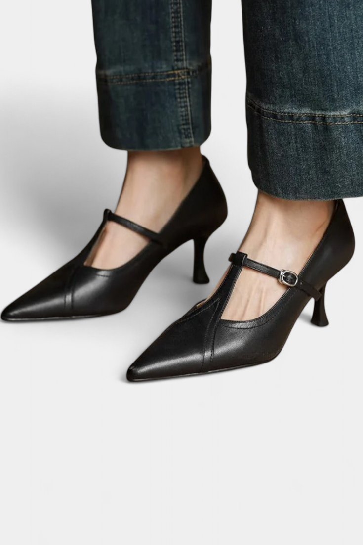 Isabella Elegant T-Bar Heels with Smooth Finish