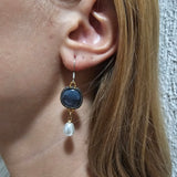 Amanda - Vintage pearl and blue stone earrings