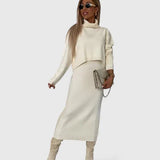 Chrystahl | Elegant Dress and Turtle Neck Sweater Set