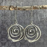Retro Silver Earrings in Labyrinth Design