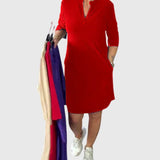 Katherine | Solid V-Neck Dress