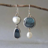 Amanda - Vintage pearl and blue stone earrings