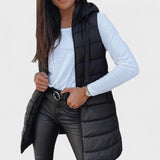 Kimberly - Long sleeveless quilted vest with hood