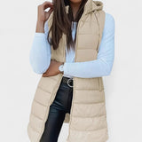 Kimberly - Long sleeveless quilted vest with hood