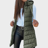 Kimberly - Long sleeveless quilted vest with hood