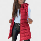 Kimberly - Long sleeveless quilted vest with hood