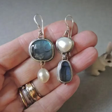 Amanda - Vintage pearl and blue stone earrings