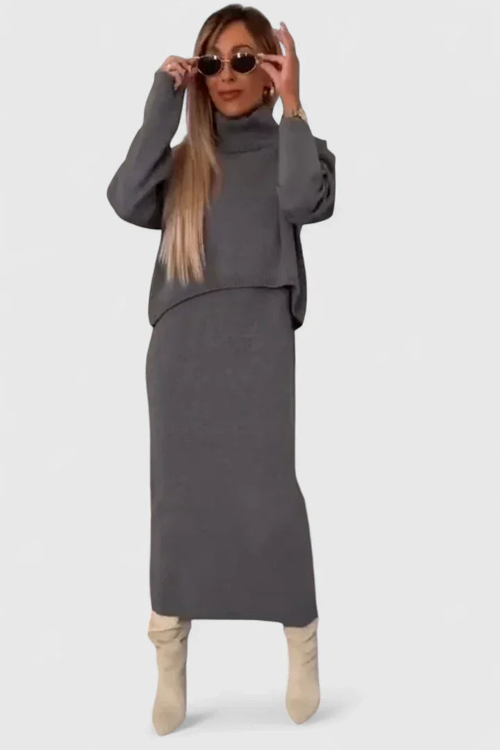 Chrystahl | Elegant Dress and Turtle Neck Sweater Set